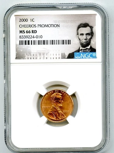 2000 US MINT CENT CHEERIOS PROMOTION NGC MS66 RD LINCOLN PENNY W/ OGP