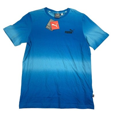 Puma Mens Fading Tie-Dye Crewneck Logo Short Sleeve T-Shirt Blue M