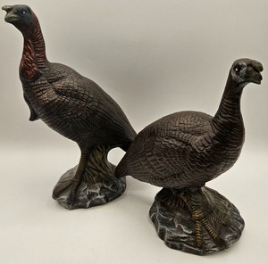 Pair of 1980s Hand Painted Wild Turkey Tom & Hen Figurines Thanksgiving Fall