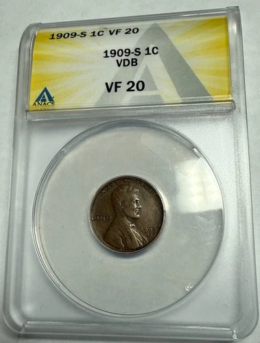 1909-S VDB Lincoln wheat cent. Problem-free undisputed KEY DATE. ANACS VF20. #75