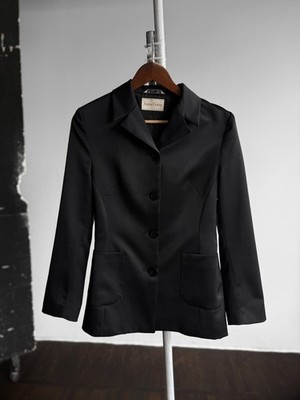 Anna Cristy Damen Vintage Y2K Schwarz Satin 3 Knopf Blazer Jacke Größe GB 10, M