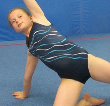 Girls Gymnastics Leotard Child 7 teal, dark blue, white ribbons New ca