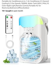 Portable Evaporative Air Cooler 1600mL 3-Spee...
