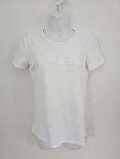 Guess White Retro Y2K Embroidered Tee Top  women's Medium Short Sleeve Crew Neck