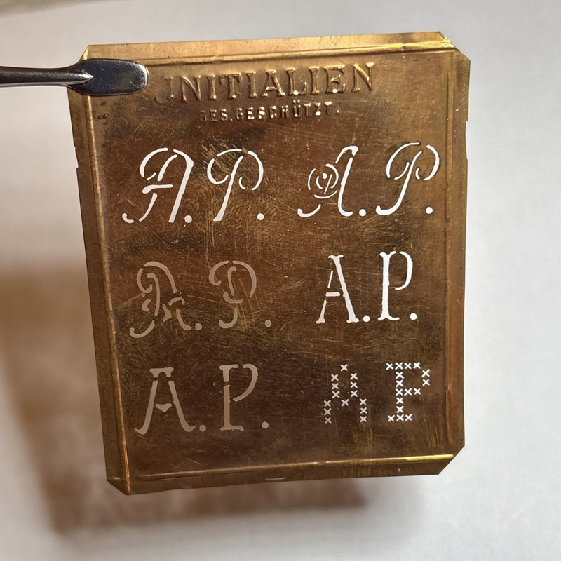 AP A P monogram initials letters copper stencil antique family tree name sign