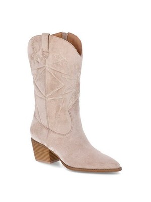 Time and Tru Women's Faux Suede Embroidered Beige Western Cowboy Boots,  Size 7