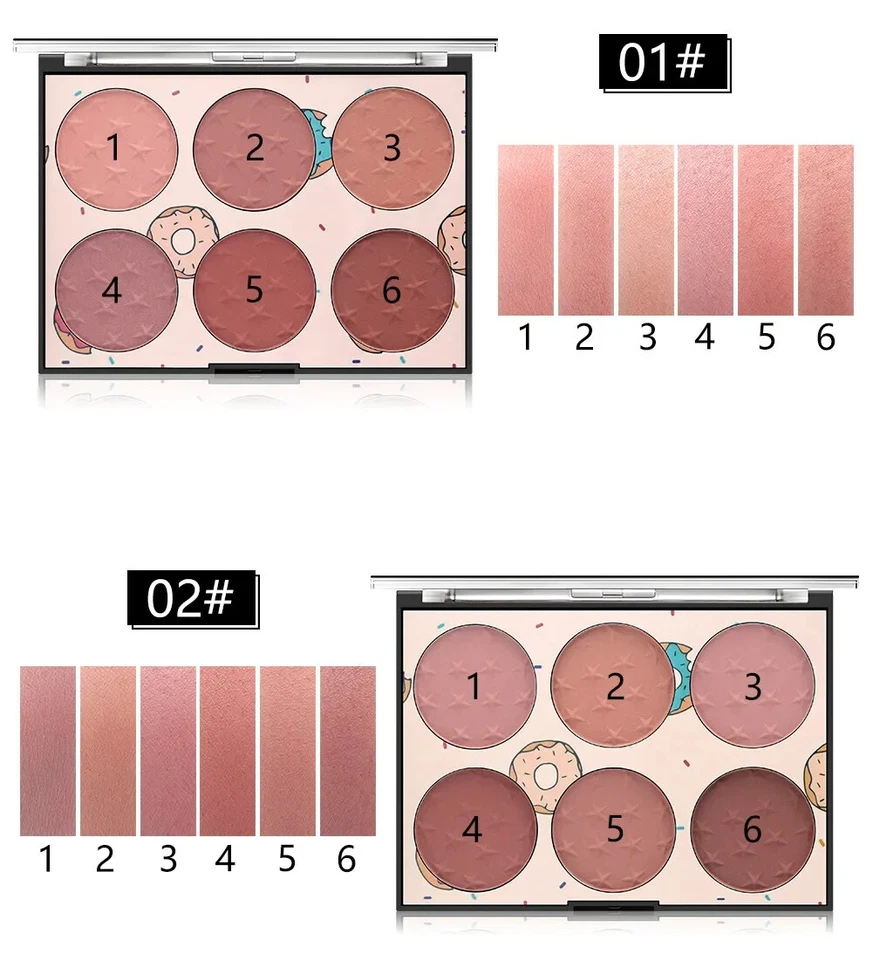 6 Color Nude Face Blush Pallete Full Coverage Blushes Baked Mineral Glow Blusher - Image 2 of 4