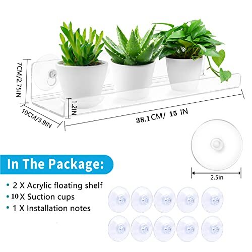 Paquete de 2 estantes de ventosas para ventana de plantas, alféizar de ventana de acrílico de 15 pulgadas - Imagen 4 de 7
