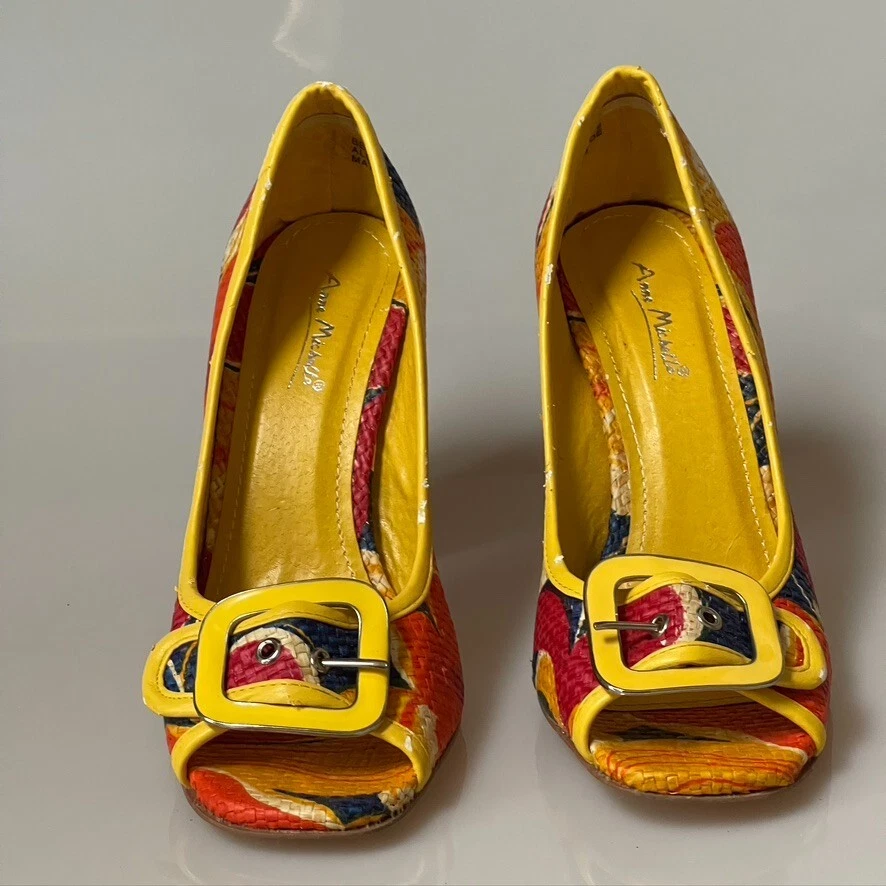 Sapatos femininos ANNE MICHELLE BEYOND redemoinho psicodélico ráfia fivela salto tamanho 8M - Imagem 2 de 4
