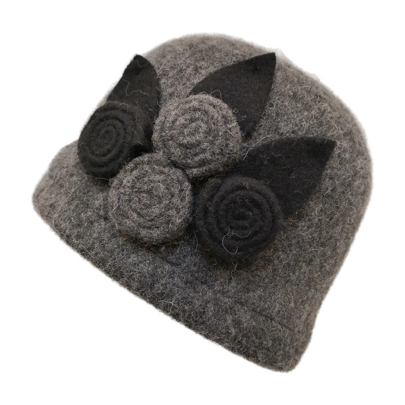 Sombrero de lana para mujer cuatro rollos de gorro floral sombrero invierno moda sombreros Foto 4 de 4