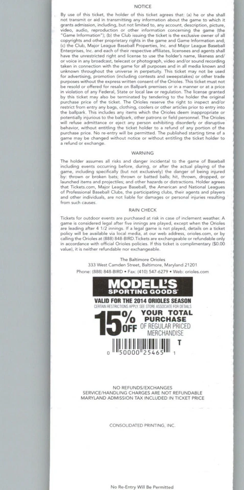 Boleto completo Los Angeles Angels vs Baltimore Orioles 31/07/2014 - Chris Davis. Foto 2 de 2