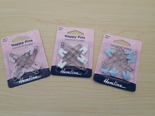 NEW Hemline 6 Piece Pack 56 mm/2.25" Safety Lock Nappy Pins Pink Blue White
