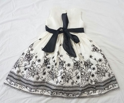 Sophia Young Girls Ivory Black Flowered Sleeveless Party Dress Size 4 - Picture 5 of 6