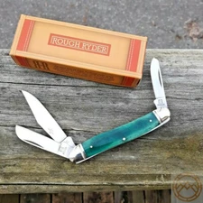 Rough Ryder Stockman Pocket Knife Stainless Blades Blue Smooth Bone Handle 1954