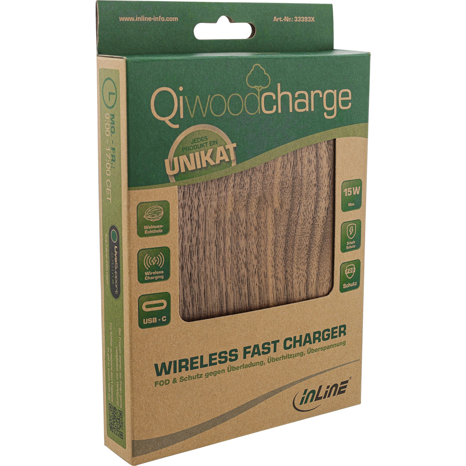 Thumbnail - Inline Qi Woodcharge, Wireless Fast Charger, Smartphone Kabellos