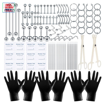 120PCS Body Piercing Kit Surgical Steel 14G 16G 20G BCR CBR Labret Lip Rings Car