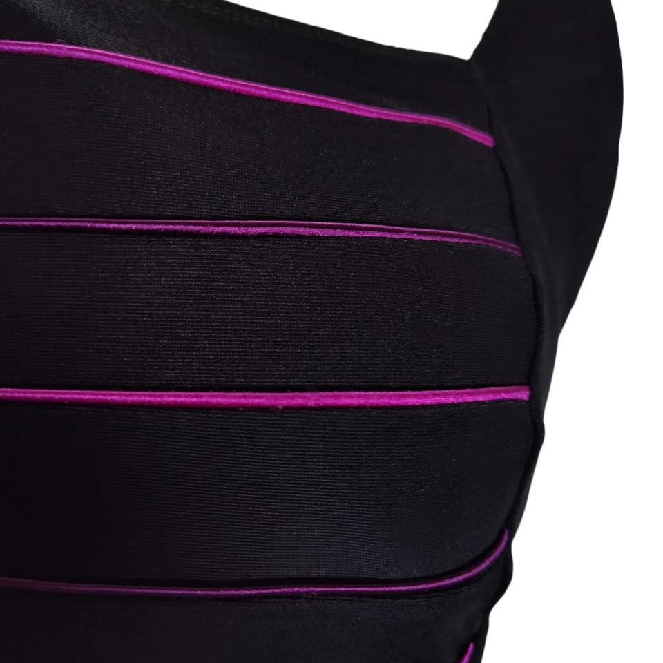 Traje de baño vintage años 90 longitud de una pieza talla 14 negro cuello cuadrado ribete púrpura Foto 3 de 4