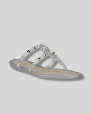 $449 Valentino Garavani Women's Silver Jelly Flat Thong Sandals Shoes IT 39  US - Main Image