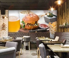 3D Hamburger Chips Drinks Self-adhesive Removeable Wallpaper Wall Mural1 1437