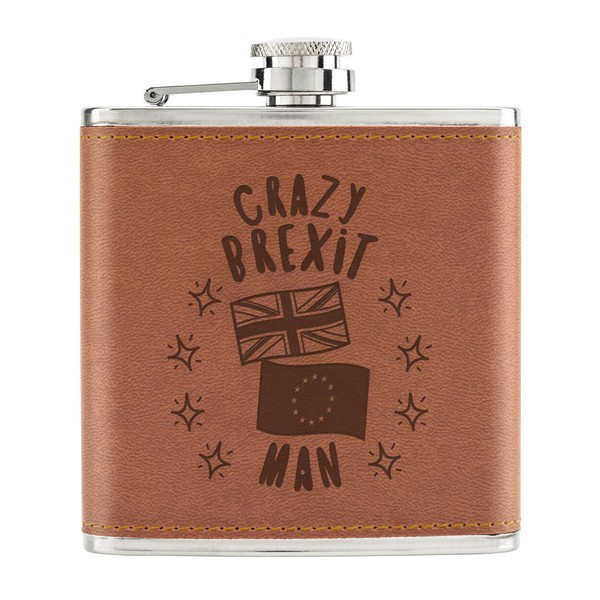 Crazy Brexit Mann 170Ml Pu-Leder Flachmann Tan Lustig Politische Britain Europa-image