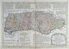 RARE ANTIQUE MAP SUSSEX c1777 by THOMAS / EMANUEL BOWEN ORIGINAL OUTLINE COLOUR