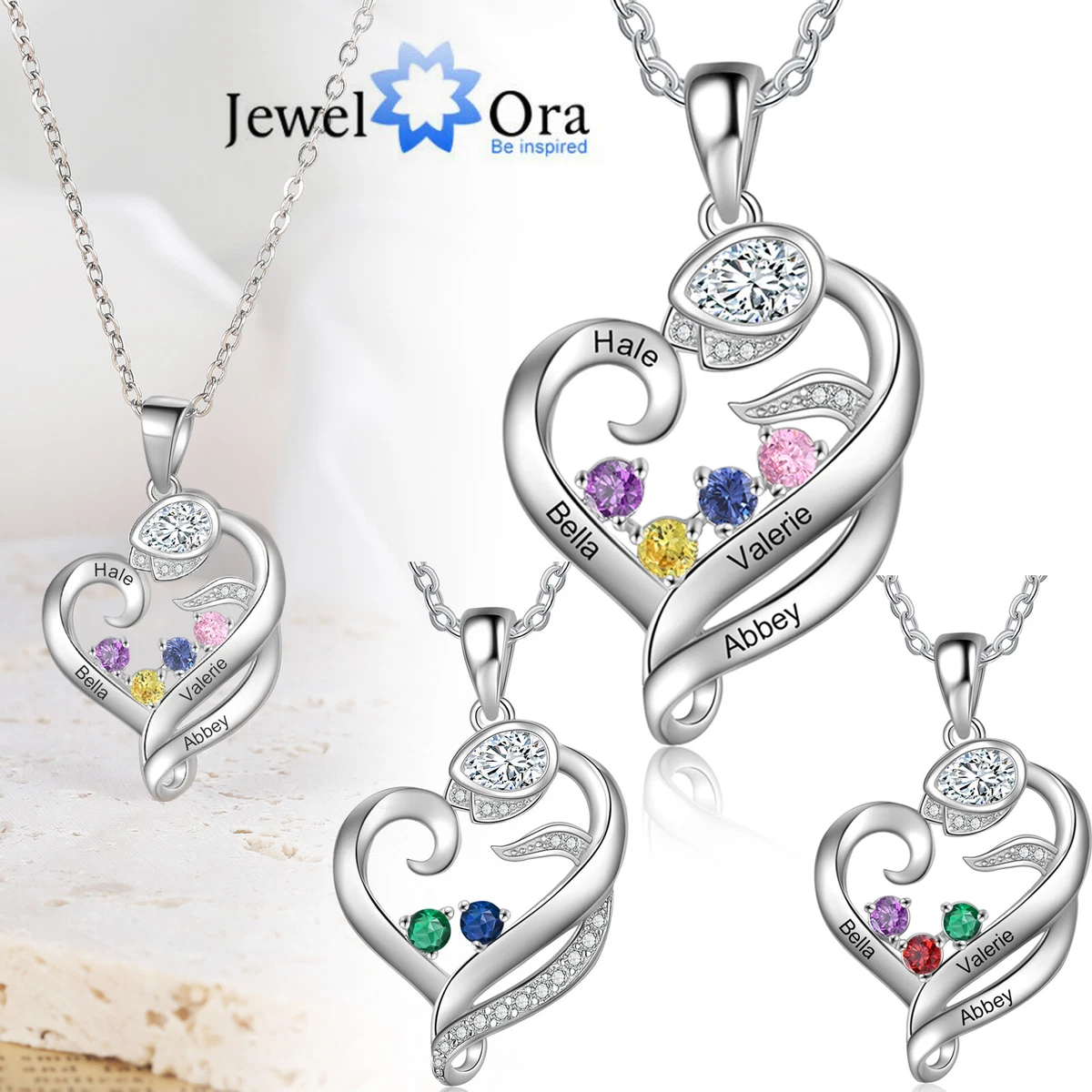 STERLING SILVER Mom Necklace Kids Names Birthstones Engraved Family Jewelry  Gift | eBay