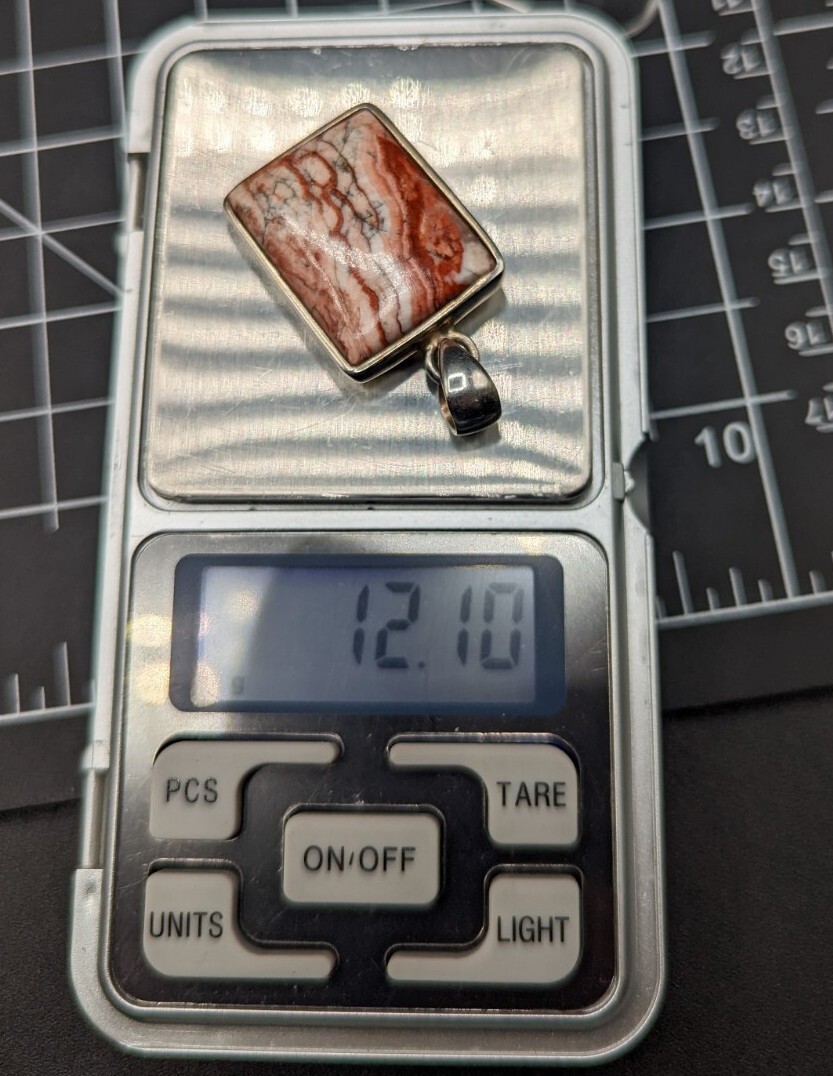 Sterling Silver 925 Jasper Stone Rectangle Pendant - image 7