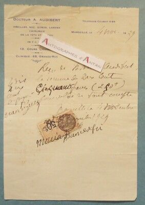   Dr. A. AUDIBERT received 1929 ears nose throat larynx surgery MARSEILLE