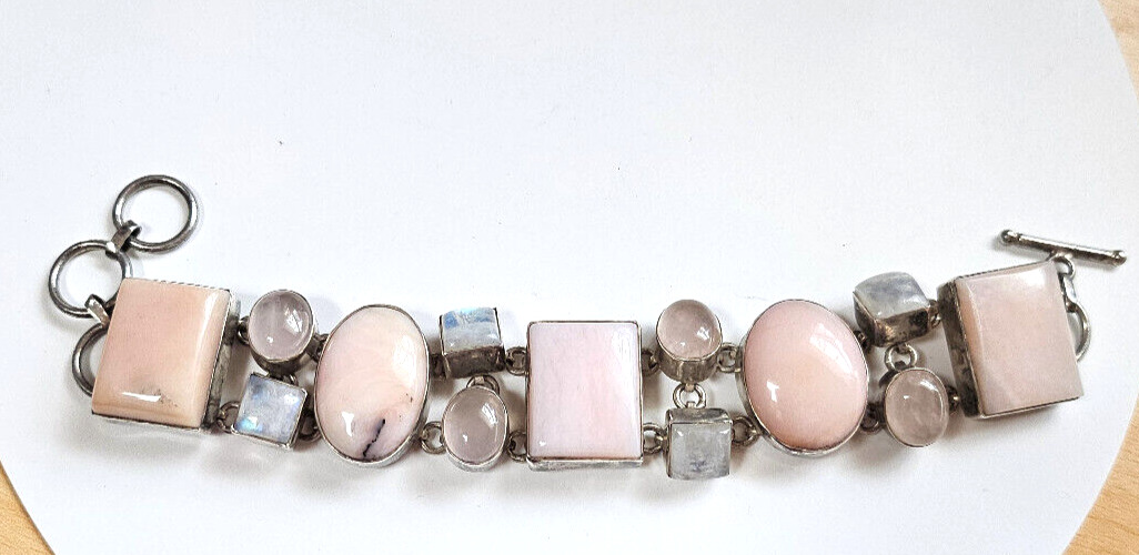 Sterling Silver Gemstone Panel Toggle Bracelet 8" - image 1