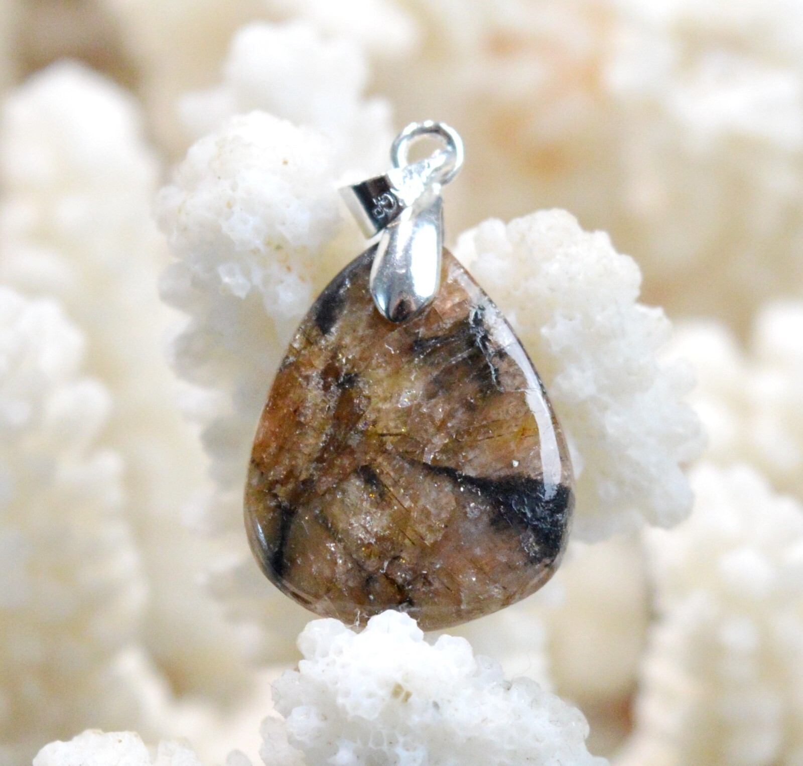 Chiastolite 17 carats pendentif cabochon, cadeau idéal en pierre naturelle rare