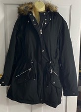 Women's Royal Matrix Winter Coat Size 12 Black Faux Fur Lined Hoodie Full Zipper