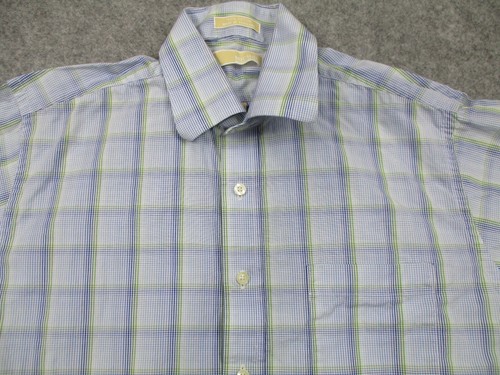 Michael Kors Shirt Mens Large Blue Green Plaid Button Up Long Sleeve Cotton - Picture 2 of 9