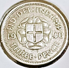 1940 Threepence George VI 3d 50% Silver LessCommon VF/EF Sp#4085