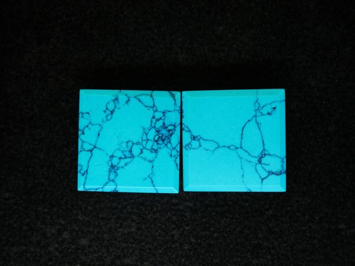 Square Shape Turquoise Gemstone Lab Faceted Cabochons Pairs Sky Blue Color - Picture 6 of 6