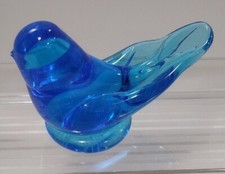 Vintage Art Glass 3" Blue Bird of Happiness Figurine Paper Weight Leo Ward 1997