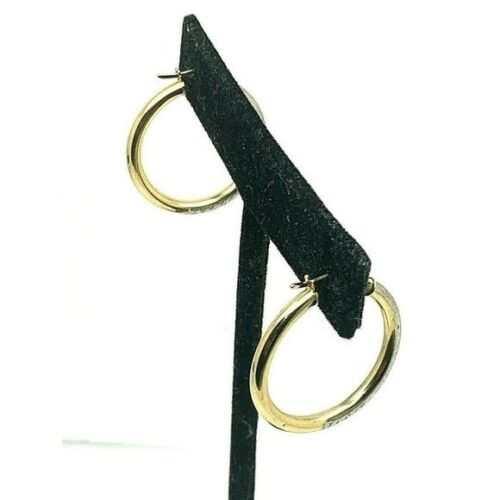 Hoops Earrings 10k Gold Two Tone 25mm Women's Dangle 2.5mm Wide Lightweight - Picture 2 of 12