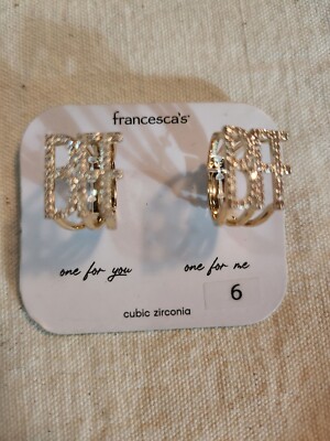2 Francesca's Gold Plated Cubic Zirconia B F F  Rings Size 6.  New In Pkg.  
