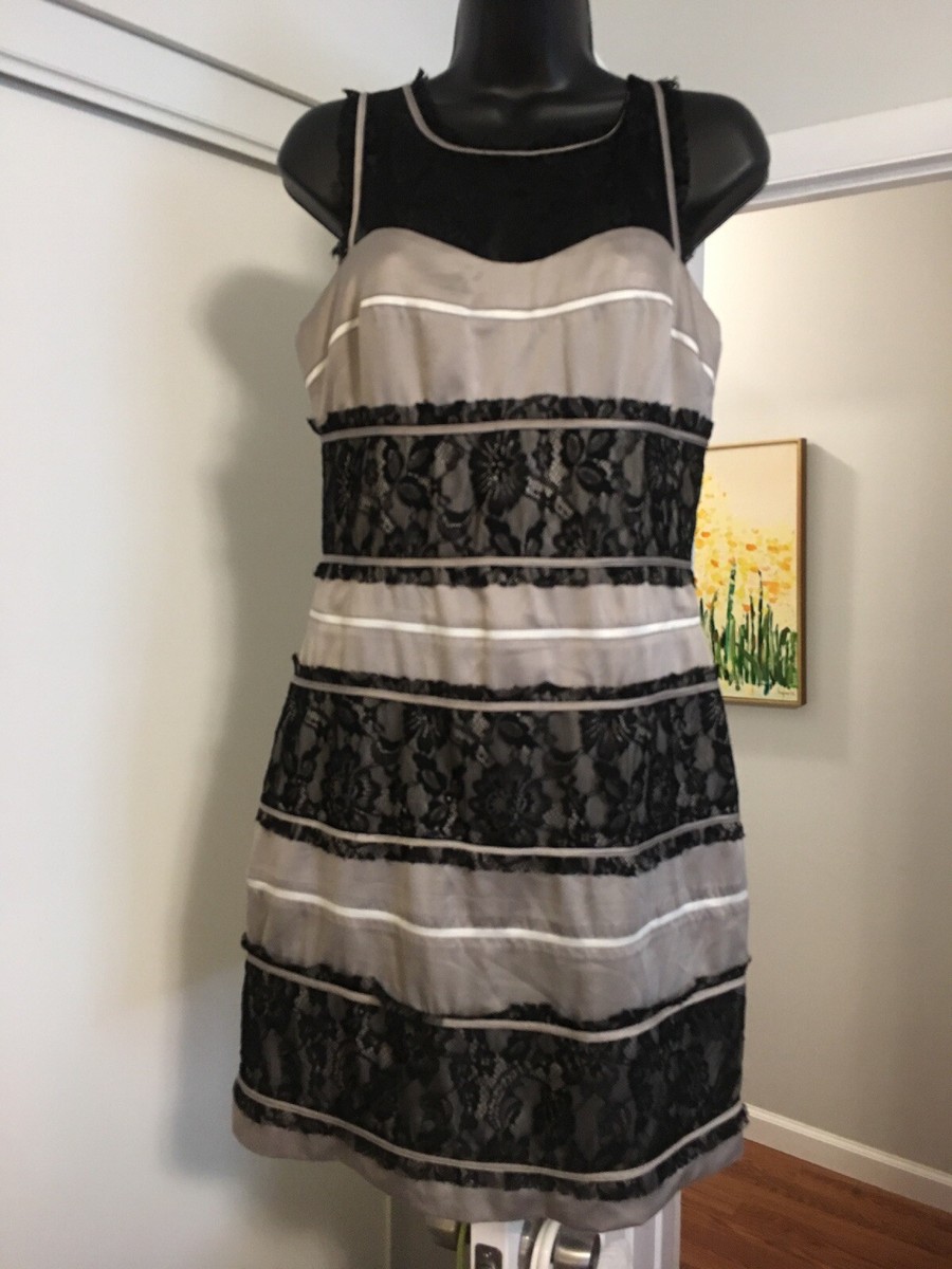 Bcbg Generation Dress Sz 12 Black Gray Silver Lace Knee Length Sleeveless R2 Bcbg Generation Dress Sz 12 Black Gray Silver Lace Knee Length Sleeveless R2