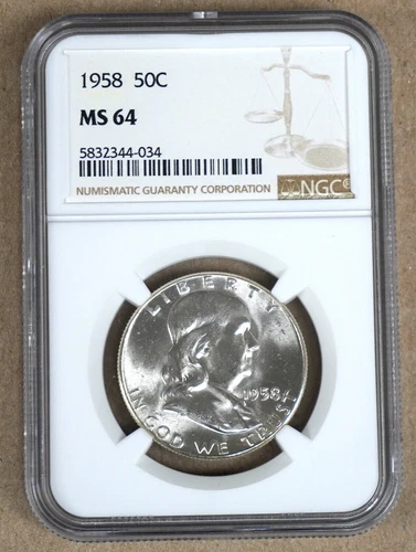 1958 FRANKLIN HALF DOLLAR NGC MS64 344034