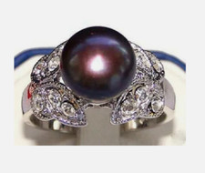 9mm Noblest Natural Black Akoya Cultured Pearl Butterfly Ring Size:7 8 9