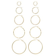14K Solid Yellow Gold Classic Shiny 1.5MM Polished Hoop Earrings CHOOSE HEIGHT