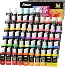 56 Colors (2oz/60ml).ABEIER Acrylic Paint Set,Matte Finish, Waterproof,Non-Toxic