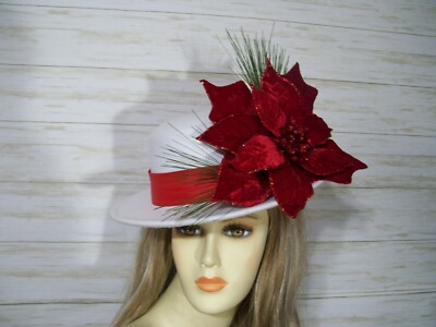 White Christmas Hat Poinsettia, Dickens Festival, Victorian Hat, Christmas  Party
