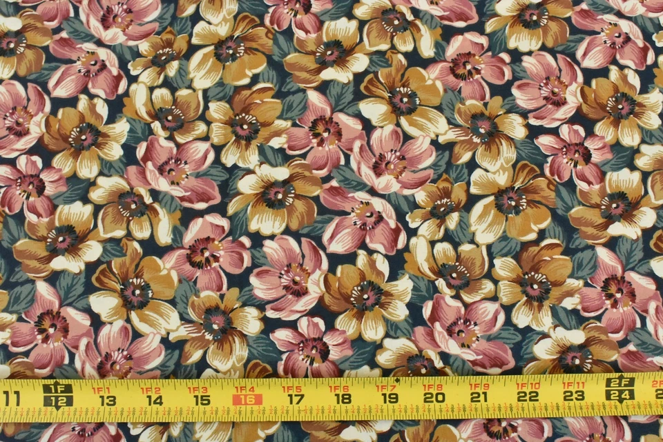 25" Long, Pink & Gold Floral on Green Quilt Cotton, Thimbleberries, P5611 - Image 2 of 4