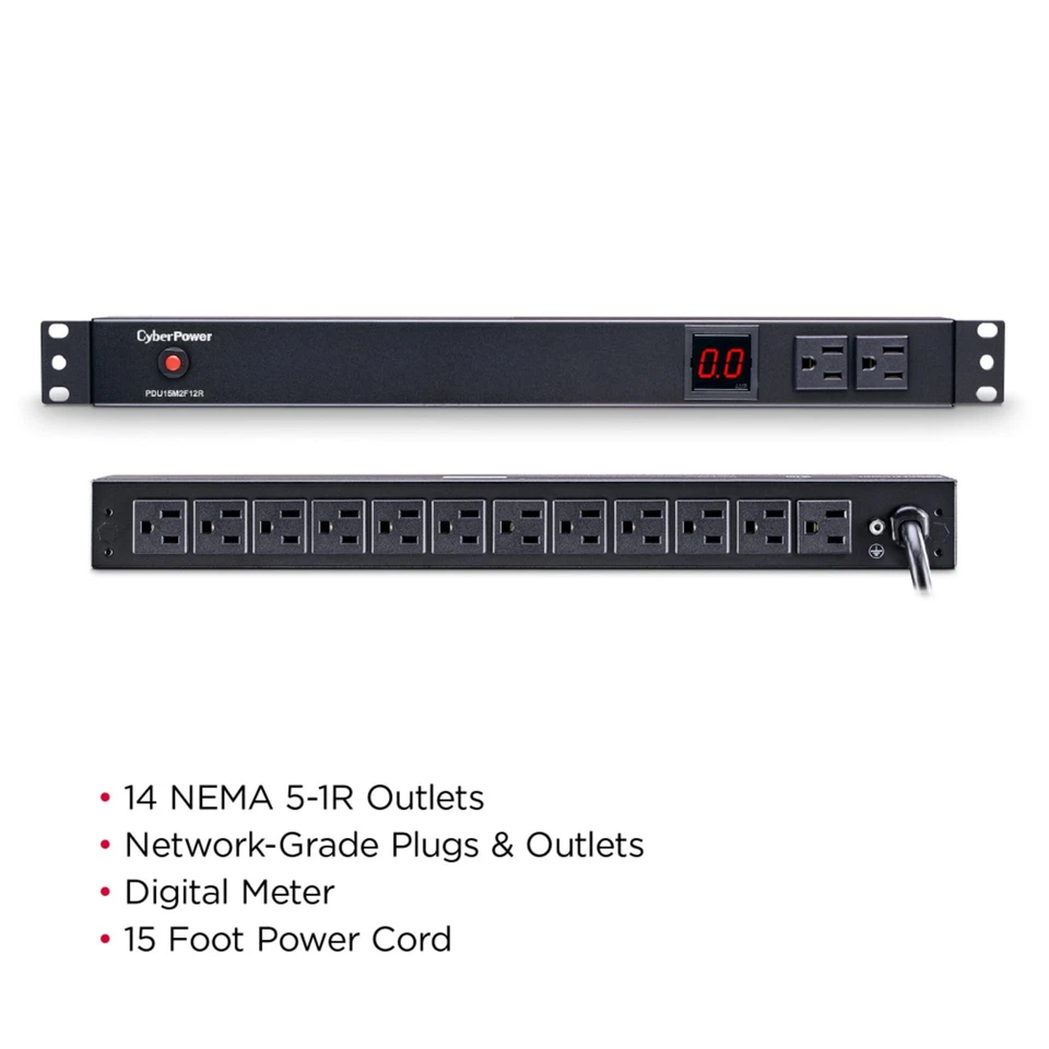 PDU15M2F12R Metered PDU, 100-125V/15A (Derated to 12A), 14 Outlets, 1U Rackmo... - Image 3 of 4