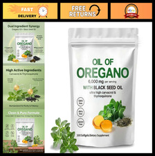 6000mg Oil of Oregano Black Seed Oil, 300 Softgels, High Carvacrol, Non-GMO, G