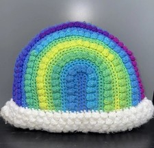 A Fun Crochet Rainbow Pillow~God&rsquo;s Promise of Hope & Faith After a Storm 16x10&rdquo;