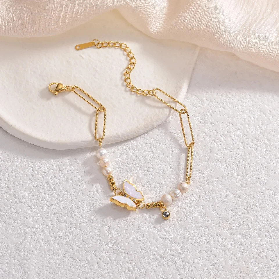 Brazalete Mariposa Acero Inoxidable Colorido Tono Dorado Ajustable Joyería Foto 4 de 4