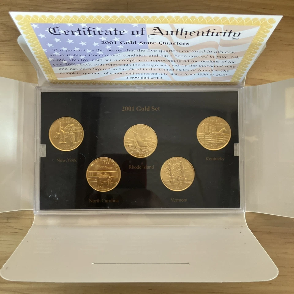 State Quarter Collection with COAs 99’ 00’ 01’ 02’ 03’ Gold and Silver Plated - Image 2 of 4