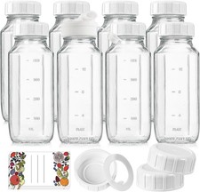 8 Pack 16 Oz Reusable Glass Milk Bottles w 100% Airtight Heavy Duty Clear 